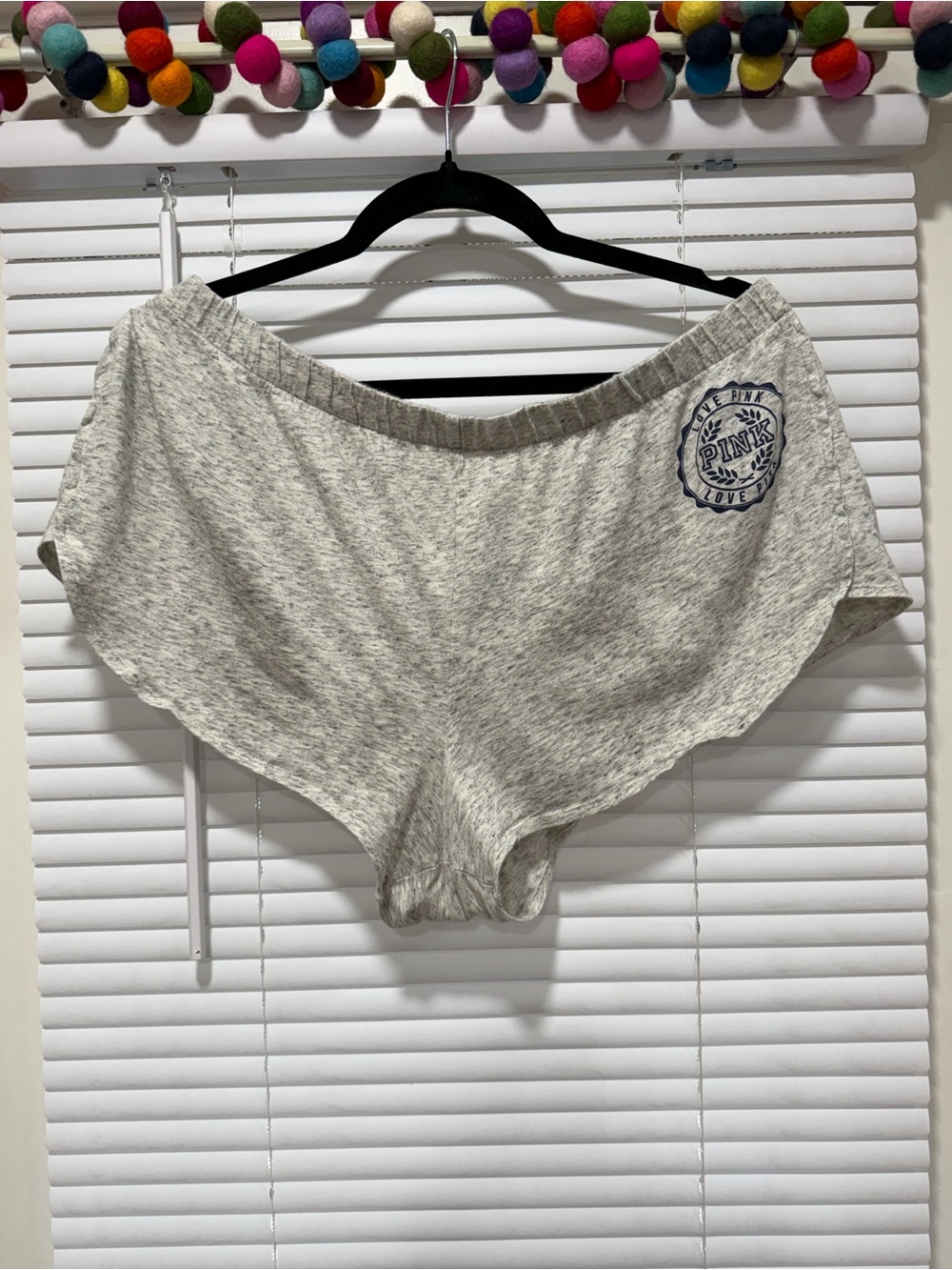 PINK Victoria's Secret Heather Gray Lounge Shorts with Navy Logo